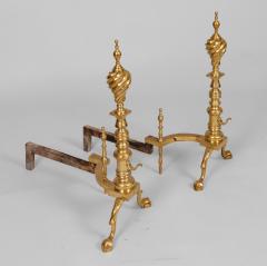 American Brass Spiral Top Andirons - 3438995