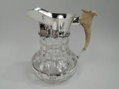 American Classical Cut Glass Water Pitcher with Big Game Horn Handle - 3753792