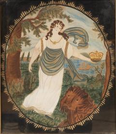 American Classical Watercolor On Paper Of A Female Figure By A Lion And Crown - 4728493