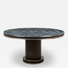 American Contemporary Brutalist Round Dining Table with Blue Faux Marble Top - 4198191