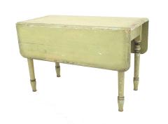 American Country Rustic Green Painted Drop Leaf Table - 1429643