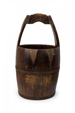American Country Rustic Wooden Plank and Iron Barrel Basket Umbrella Stand - 4671780
