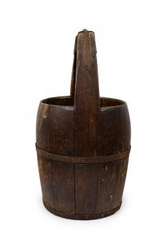 American Country Rustic Wooden Plank and Iron Barrel Basket Umbrella Stand - 4671781