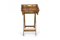 American Country Style Carved Wooden Tray Top Collapsible Table - 4671567