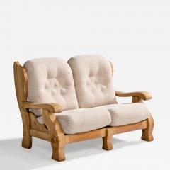 American Designer Sofa with Oak and Fabric USA 1950s - 4798534