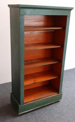 American Folk Art Painted Pine Teal Bookcase on Casters with Removable Shelves - 4365668