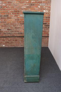 American Folk Art Painted Pine Teal Bookcase on Casters with Removable Shelves - 4365670