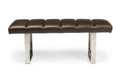 American Mid Century Brown Channel Tufted Leather Bench - 4667765