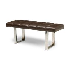 American Mid Century Brown Channel Tufted Leather Bench - 4729287