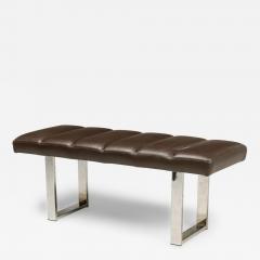 American Mid Century Brown Channel Tufted Leather Bench - 4729295