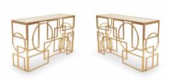 American Mid Century Gilt Metal and Glass Geometric Console Table - 2793541