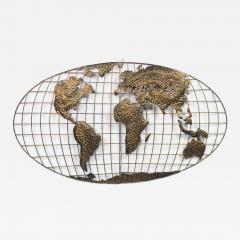 American Mid Century Gold World Map Plaque - 4709167
