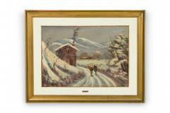 American Mid Century Impressionist style winter landscape painting - 4514792