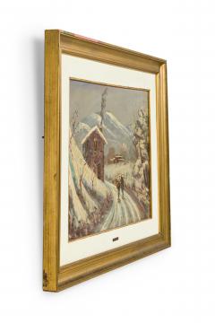 American Mid Century Impressionist style winter landscape painting - 4514793