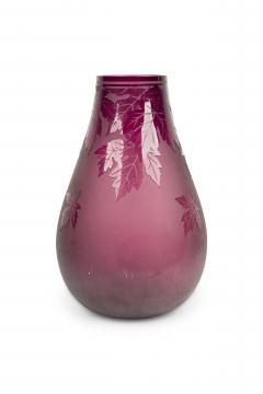 American Mid Century Large Red Glass Vase With Leaf Designs - 4674428
