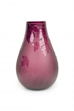 American Mid Century Large Red Glass Vase With Leaf Designs - 4674429