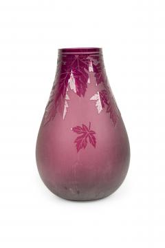 American Mid Century Large Red Glass Vase With Leaf Designs - 4674430