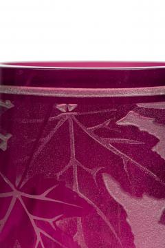 American Mid Century Large Red Glass Vase With Leaf Designs - 4674431