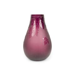 American Mid Century Large Red Glass Vase With Leaf Designs - 4733145