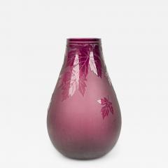 American Mid Century Large Red Glass Vase With Leaf Designs - 4733219