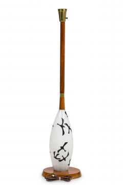 American Mid Century Milk Glass and Wooden Stem Floor Lamp - 4664989