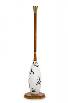 American Mid Century Milk Glass and Wooden Stem Floor Lamp - 4664990