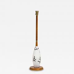 American Mid Century Milk Glass and Wooden Stem Floor Lamp - 4728862
