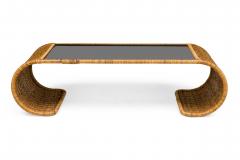 American Mid Century Smoked Glass and Wicker Waterfall Edged Cocktail Table - 4664319