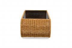 American Mid Century Smoked Glass and Wicker Waterfall Edged Cocktail Table - 4664320