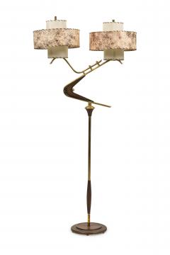 American Mid Century Teak and Brass Boomerang Floor Lamp - 4657884