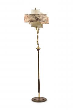 American Mid Century Teak and Brass Boomerang Floor Lamp - 4657887