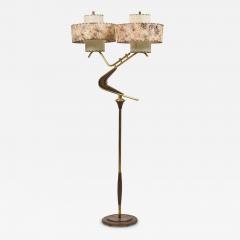 American Mid Century Teak and Brass Boomerang Floor Lamp - 4708910