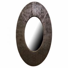 American Modern Brown and Silver Metallic Leather Oval Mirror - 4171550