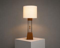 American Modern Cage Form Table Lamp Walnut Brass USA 1960s - 4696059