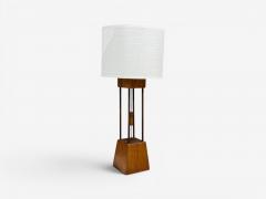 American Modern Cage Form Table Lamp Walnut Brass USA 1960s - 4696060