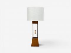 American Modern Cage Form Table Lamp Walnut Brass USA 1960s - 4696062