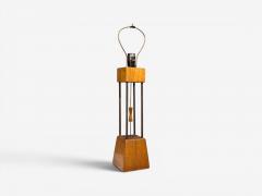 American Modern Cage Form Table Lamp Walnut Brass USA 1960s - 4696065