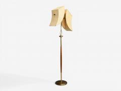 American Modern Floor Lamp Walnut Brass Vellum USA 1950s - 4651522
