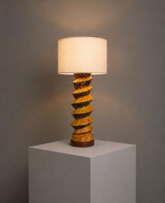 American Modern Large Table Lamp Orange Ceramic Walnut USA 1960s - 4692498