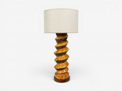 American Modern Large Table Lamp Orange Ceramic Walnut USA 1960s - 4692499