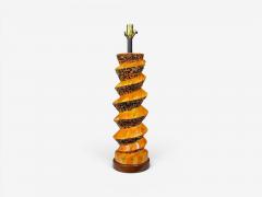 American Modern Large Table Lamp Orange Ceramic Walnut USA 1960s - 4692502