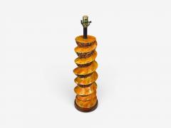 American Modern Large Table Lamp Orange Ceramic Walnut USA 1960s - 4692503