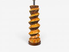 American Modern Large Table Lamp Orange Ceramic Walnut USA 1960s - 4692504
