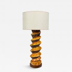 American Modern Large Table Lamp Orange Ceramic Walnut USA 1960s - 4692921