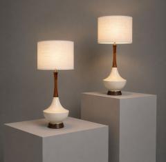 American Modern Large Table Lamps Porcelain Walnut Brass USA 1950s - 4693674
