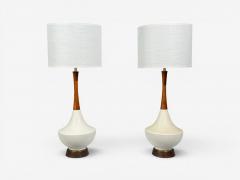 American Modern Large Table Lamps Porcelain Walnut Brass USA 1950s - 4693675
