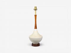 American Modern Large Table Lamps Porcelain Walnut Brass USA 1950s - 4693686