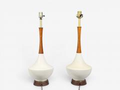 American Modern Large Table Lamps Porcelain Walnut Brass USA 1950s - 4693688