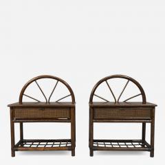 American Modern Nightstands Wood Cane USA 1980s - 4578695