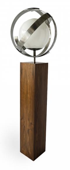 American Modern Rosewood Stainless Steel and Glass Floor Lamp - 4162443